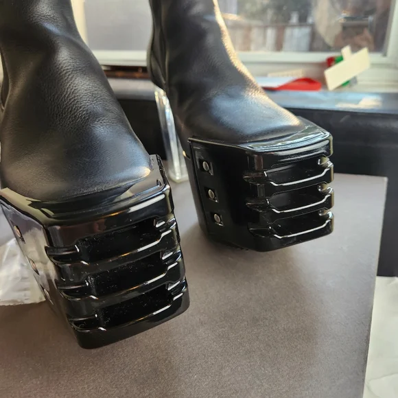 RICK OWENS GRILL KISS LEATHER BOOTS IN BLACK size 40.5 BNWB floor model - Picture 7 of 13